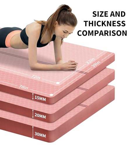 nuveti Large Exercise Mat - 15mm/20mm/30mm Thick Yoga Mat | Workout Mat for Fitness, Yoga, Pilates, Stretching & Floor Exercises for Women & Men with Free Carrying Bag - color: Pink, size: 183X80X15MM