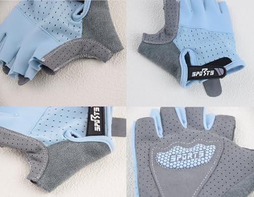 Kids-Fingerless-Workout-Cycling-Gloves Girls Boys, Breathable Mesh Sport Gloves with Non-Slip Palm Ages 3-12 - color: Blue, size: Medium