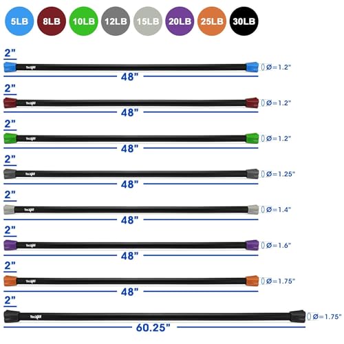 Yes4All Total Body Workout Weighted Bar, Resistance Band Bar, Racks for Strength Training, Exercise Bar for Yoga in Home and Gym - Single/Combo - color: Color-Coded, style: Set of 10 + 15 + 20lbs Weighted Workout Bars