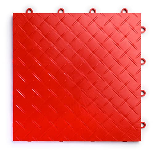 Big Floors RaceDeck Garage Floor Tiles, Interlocking Garage Flooring, Diamond Plate Pattern Heavy-Duty Copolymer Modular Tile (Red, 24 Pack of 12 x 12" Tiles, 24 Sq Ft) - color: Red, size: 24 Pack