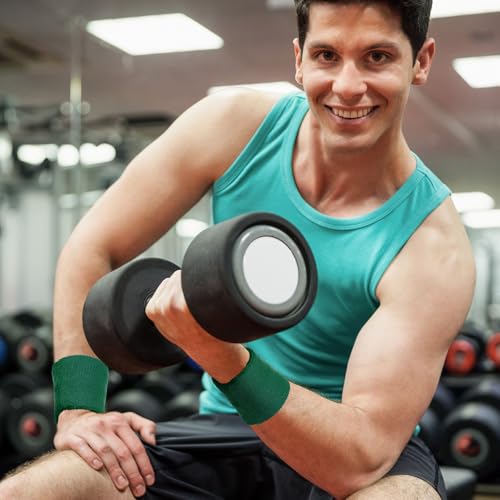 Bememo 24 Pcs Wrist Sweatbands Bulk Sports Wrist Bands for Men Women Breathable Athletic Tennis Wristbands Stretchy Absorbent Cotton Terry for Basketball, Baseball, Gym, Working Out - color: Dark Green