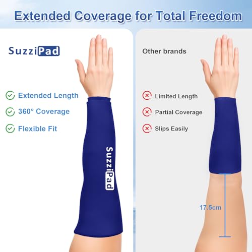 Suzzipad Extended-Length Elbow Ice Pack for Pitchers, Flexible Arm ice Pack Sleeve, 360° Reusable Gel Wrap for Upper Arm, Wrist, Shin Splint, Tendonitis and Golfers Relief, Blue, Medium - style: Medium