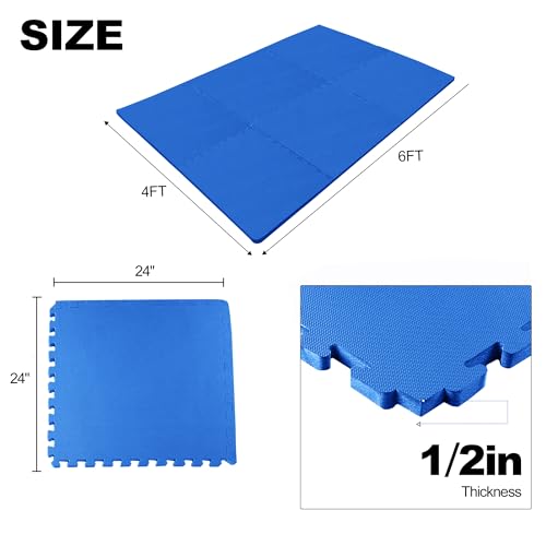 Elevon Puzzle Exercise Gym Flooring Mat, EVA Interlocking Foam Tiles Workout Mat for Home Gym, Fitness Equipment, MMA, Gymnastics, Shock-Absorbing Exercise Mat, Multi-Color - color: Blue, style: 1/2"Th, 6 Tiles (24 Sq Ft)