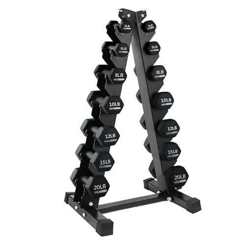 HolaHatha Neoprene Dumbbell Weights Set with Rack, Home Gym Equipment, 146 Lbs, Black - Portable Weighted Exercise Dumbbells for Fitness, Training, and Lifting Workouts