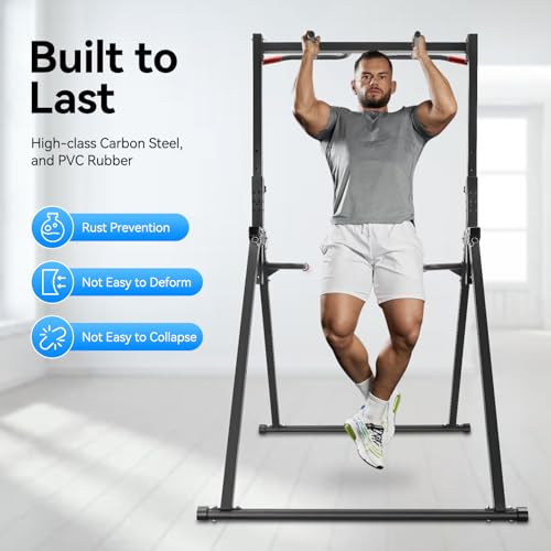 Foldable Power Tower Pull Up Bar, Free Standing Multi-function Power Tower Dip Station Adjustable Multifunction Workout Pull Up Tower Station Gym Strength Training Equipment 440 LBS Capacity