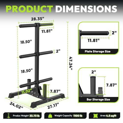 HANDBODE Weight Plate Rack with Barbell Storage, 1100 lbs Capacity | 6-Peg Vertical Holder for 1- or 2-Inch Plates, Heavy-Duty Organizer for Home Gym - style: 350 LB - Set with Rack