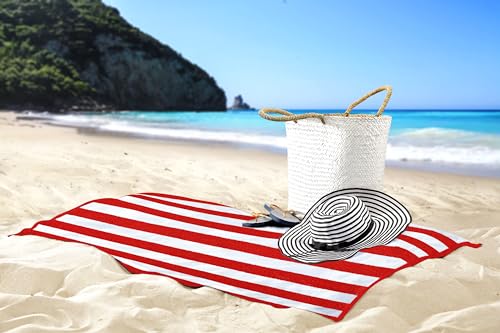 Utopia Towels Pack of 4 Cabana Beach Towels, Oversized 30 x 60 Inches Cotton Beach Towel Set, Smooth Ring Spun Texture for Pool and Swim Days, Modern Striped Design Bath Towels, Red - color: Red, size: 30 x 60 - 4 Pack