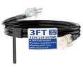 3ft Outdoor/Indoor Extension Cord with Lighted 10/3 Gauge Ultra 3 Prong Heavy Duty SJTW, Waterproof, Flexible Cold-Resistant,15A 125V 1875W, Black - size: 3FT