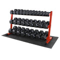 WF Athletic Supply Rubber Coated Hex Dumbbell Set, Multiple Choices Available - Dumbbells with Rack Stand and Mat, or Dumbbells Only (200/550/1200/2100/3000 LB) - color: g. 5 - 75LB w/ 3-tier RED Rack and Mat