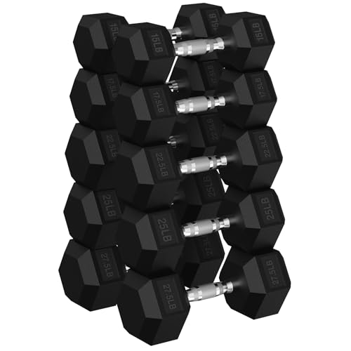 Hex Dumbbell Sets, 90-640 lb Rubber Encased Exercise & Fitness Dumbbells Set, Hand Weight for Strength Training, Weight Dumbbells - size: 215 lb set (pair of 15, 17.5, 22.5, 25, 27.5)