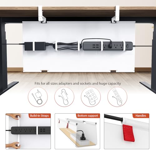 Univivi No Drill Under Desk Cable Management Tray, 28" Cord Organizer for Table, Clamp/Screw Mount Desk Cable Management, Premium Fabric Cable Management Tray for Office, Home - color: White, size: 28"L x 5.5"W