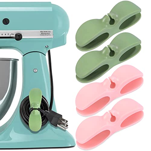 SisBroo Cord Organizer for Appliances, 4PCS Kitchen Appliance Cord Winder Cable Organizer, Cord Holder Cord Wrapper for Appliances Stick on Pressure Cooker, Mixer, Blender, Coffee Maker, Air Fryer - color: green*2+pink*2