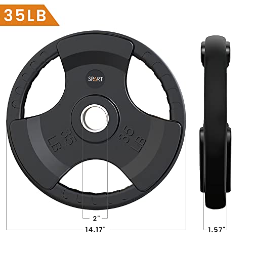 SPART Weight Plate 2-Inch Rubber Coated Olympic Grip Plate for Barbell,Solid Cast Iron Weight Plates in Pairs or Single for Strength Training,Weightlifting,Crossfit,Home Gym(5LB/10LB/25LB/35LB/45LB) - style: 35lb Single