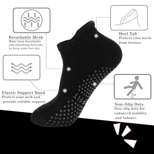 loudashuaiqi Grip Pilates Socks Non Slip Athletic Yoga Socks with Grips for Women Grippy socks for Hospital Workout Barre - style: 3black