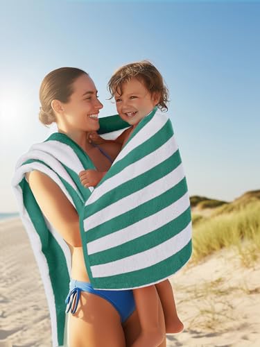 Utopia Towels Pack of 4 Cabana Beach Towels, Oversized 30 x 60 Inches Cotton Beach Towel Set, Smooth Ring Spun Texture for Pool and Swim Days, Modern Striped Design Bath Towels Green - color: Green, size: 30 x 60 - 4 Pack