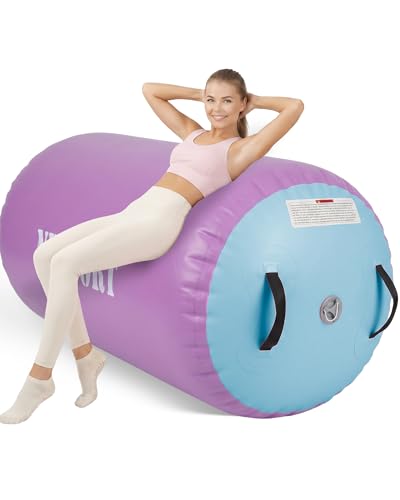 Air Barrel - Air Roller Gymnastics Barrel for Back Handspring Trainer, Air Tumble Mat with Pump for Gym Training/Yoga Balance Exercise/Cheerleading/Home and Outdoor Use - color: Purple + Blue, size: 39.4x23.6inch