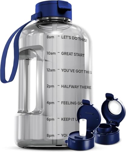 AQUAFIT 1 Gallon Water Bottle with Motivational Quotes | BPA Free 1 Gallon Water Bottle with Straw and Chug Lids - Leakproof Gym Water Bottle with Carry Handle (Clarity) - color: Clarity, size: 128 Ounces
