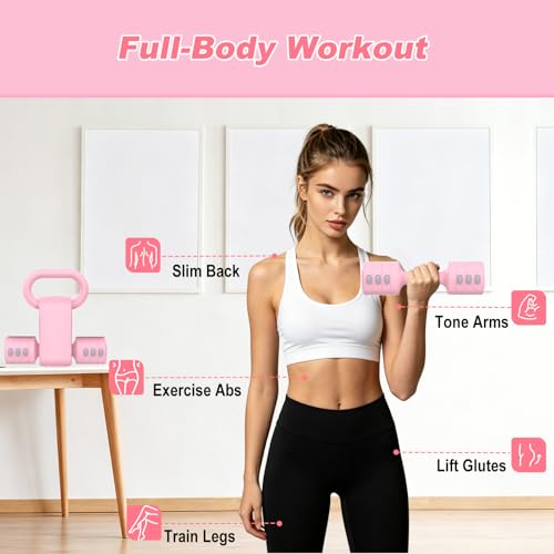 RINREA Adjustable Dumbbell Set, Hand Weight Dumbbells with Kettlebell Shell | ABS, Weight Adjustable, Quick Lock, Kettlebell & Dumbbell in 1 Set, Compact, Space-saving, Women, Home Gym, Office, Traveling - color: Pink