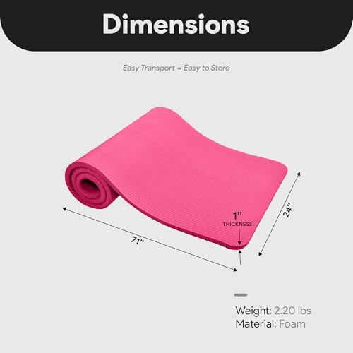 BalanceFrom Yoga Mat, 1-Inch Extra Thick High Density Exercise Mat, Anti-Tear Exercise Yoga Mat with Carrying Strap, Suitable for Various Yoga Exercises, Multiple Colors - color: Pink