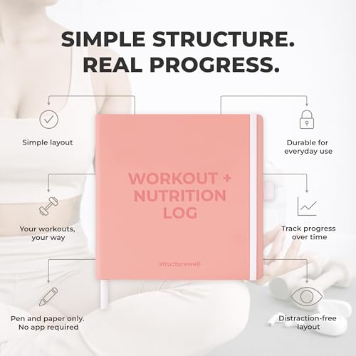 Workout + Nutrition Log – 12 Week Fitness Tracker, Workout Log Book, Gym Planner, and Food Journal | Daily Exercise, Diet, Weightlifting, and Nutrition Log (Soft Blush) - color: Soft Blush
