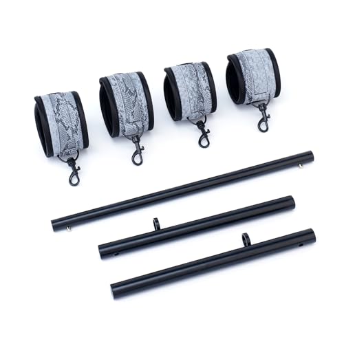 3 in 1 Heavy Duty Stainless Steel Expandable Spreader Bar with 4pcs PU Blue Adjustable Straps,Workout Bar for Home Gym Training Bar,Portable Detachable Pilates Kit - style: Black+Silver Serpentine Kit