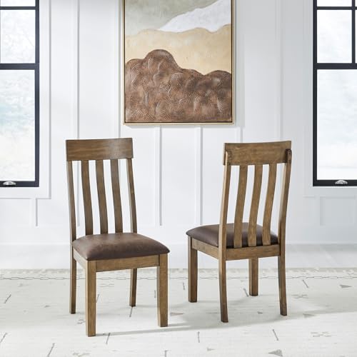 Signature Design by Ashley Vallister Dining Chairs Set of 2, Light Brown | Solid wood frame, Combination of leather and faux leather, Rustic dining room chairs, Slat back design, 250 lb capacity - color: Light Brown, style: Dining Chair