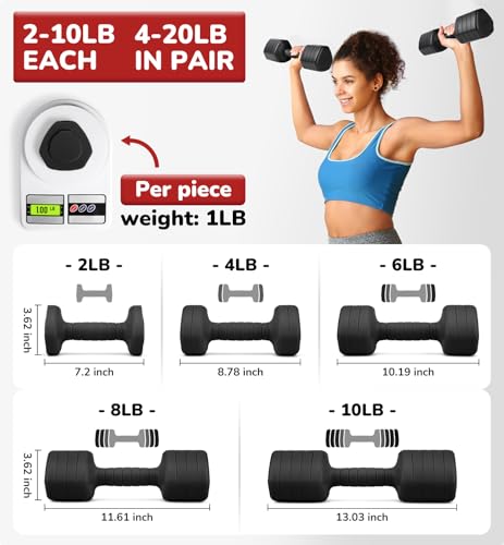 Adjustable Dumbbell Set of 2, 10LB 20LB 30LB Weight Set | Hand Weights for Women Men, Dumbbells for Home Gym Outdoor Exercise & Muscle Toning Weight Loss Rehab Strength Training - color: Black, style: 20 lb, Pair-Rubber Handle