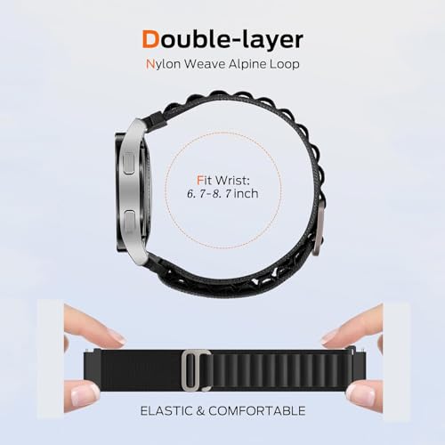 Nylon Band Compatible with Samsung Galaxy Watch 7/FE/6/5 Pro 4 3/Watch 4 6 Classic/Active/Gear S2 S3 Frontier Band, 20mm 22mm Sport Loop Strap for Galaxy Watch 47mm 43mm 45mm 40mm 44mm 42mm 46mm 41mm - color: Sport- Black, size: 20mm
