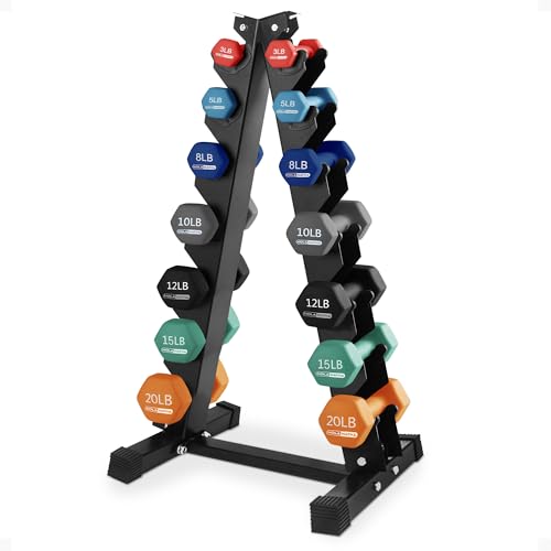 HolaHatha 1, 2 and 3 lb Neoprene Dumbbell Strength Training Weight Set with Rack - color: Blue/Red, size: 146 LB