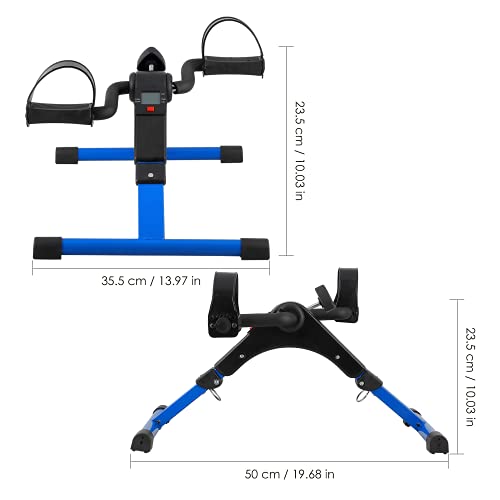 Folding Pedal Exerciser, Mini Under Desk Bike - Portable Foot Hand Cycle Peddler Machine Bicycle Exerciser for Arm Leg While Sitting - color: Blue