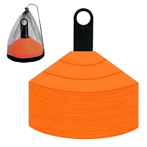 ANSLYQA Soccer Cones (Set of 50), Agility Training Disc Cone with Carry Bag and Holder for Drilling Football Basketball Sports Field Markers, - color: Orange