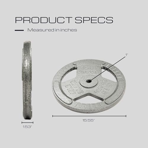 HulkFit 1 inch or 2 inch Cast Iron Weight Plate Set with Multi-Grip Handles and Enamel Coated for Barbells & Strength Training - Grey - style: 1in - 45lbs (SINGLE)