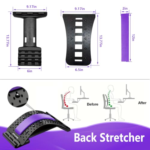 Back Stretcher - 4-Level Adjustable Lumbar Support Board & Back Cracker for Lower Back Pain Relief, Home Office Use (Purple) - color: Purple