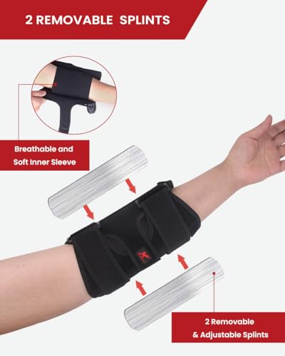 Hurmoya Elbow Brace Night Sleep, Cubital Tunnel, Ulnar Nerve Entrapment | Comfortable Compression Sleeve Immobilizer, Elbow Splint with 2 Removable Metal Splints, Pain Relief for Men and Women (M) - size: Medium