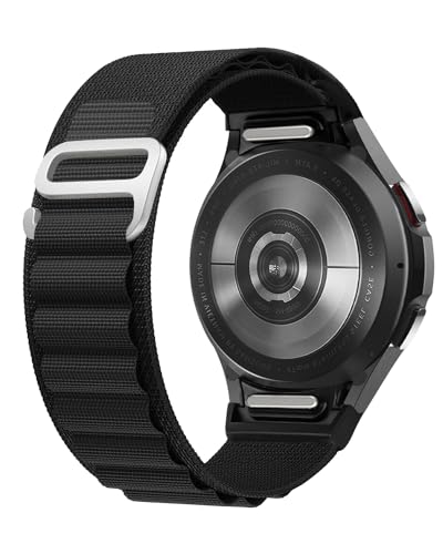 One Click Alpine Loop Bands Compatible with Samsung Galaxy Watch 7 Band/Galaxy Watch 6 4 5 FE Band 40mm 44mm/Watch 6 4 Classic 47mm 43mm 42mm 46mm/5 Pro 45mm, 20mm No Gap Nylon Sport Strap for Men - color: 4#Black