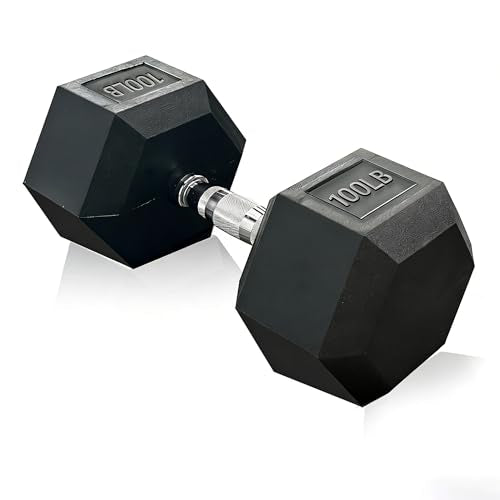 Rubber Hex Dumbbell, Multiple Weight Options 15-550 lbs | Premium Coated Free Weights Dumbbells for Home Gym Strength Training, Rack Not Included - color: 100LB