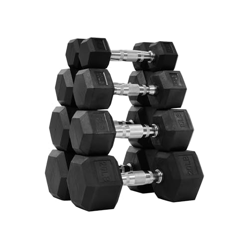 Fitvids Rubber Encased Hex Dumbbell Set Contoured Handle for Muscle Toning, Strength Building & Full Body Workout, 60LB, 100LB, 150LB and 550LB Set - style: 100LBS Set