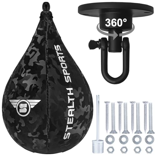 Speed Ball Boxing – MMA Speed Bag & Hanging Swivel Kit for Boxing Training – Punching Bag for Muay Thai, Kickboxing, Martial Arts, Reflex and Speed Training Striking Bag - color: Camo