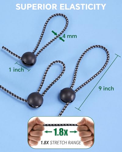 9 Inch Adjustable Ball Bungee Cords, Easy to Adjust from 1" to 9", 40 PCS Ball Tie Downs with UV-Resistance & Superior Elasticity, Great for Tarp, Tent, Pole, Cargo, Holding Wire and Hose, etc - size: 9 inch, style: Ball Bungee