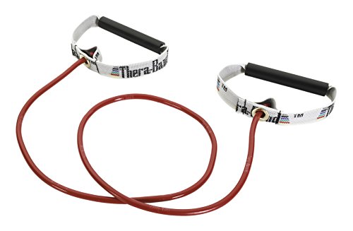 THERABAND Resistance Tubes, Professional Latex Elastic Tubing with Hard Handles, Full Body Exercise, Physical Therapy, Lower Pilates, At-Home Workouts, & Rehab, 48 Inch, Red, Medium, Beginner Level 2 - color: Red - Medium
