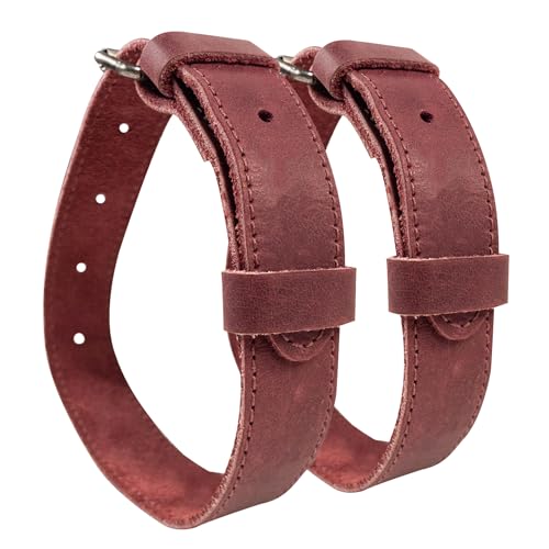 Hide & Drink, Set of 2 Rustic Bicycle Ankle Bands, Brass Metal Buckle, Adjustable Straps for Legs, Classic Vintage Gifts for Cyclists, Full Grain Leather, Handmade - color: Sangria