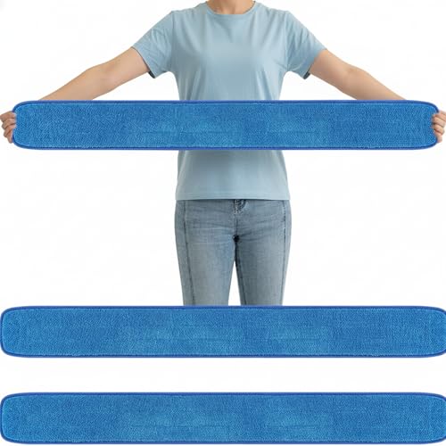 3 Pcs Large 48 Inch Commercial Replacement Microfiber Pads Reusable Wrestling Wet Mop Refill Pads for Flat Mop Frames Wet and Dry Use (Blue)