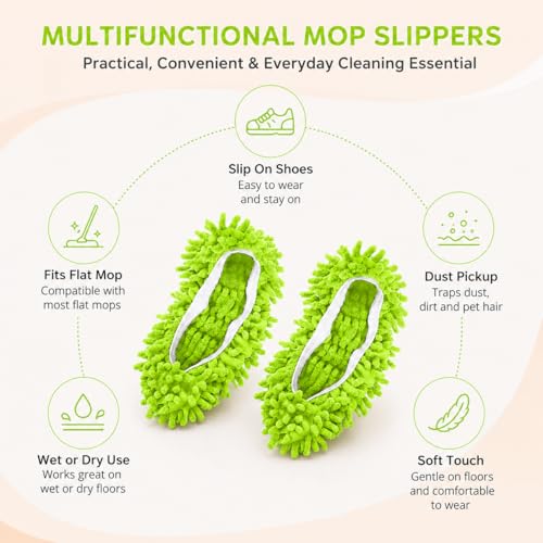 Mop Slippers Floor Cleaning Slippers Reusable Slipper Mop Covers Wearable Floor Cleaner for Household Indoor Use ,Greener - color: Greener