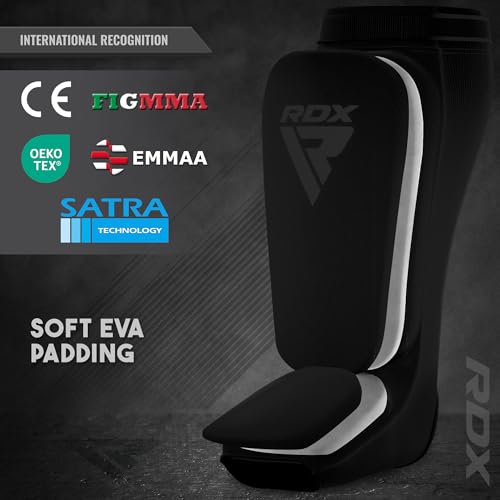 RDX Shin Guards Kickboxing Muay Thai, SATRA Approved, MMA Leg Instep Protection Pads, Sparring Training Martial Arts Boxing, Elasticated Padded Protector, Karate BJJ Taekwondo Gear, Men Women - color: Full Black, size: Medium