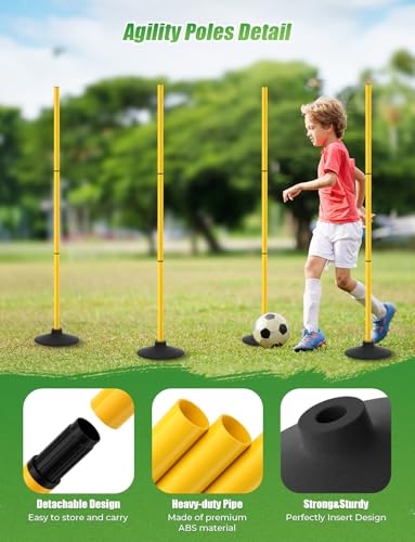 GHB Agility Poles 4 Pack 50" Sports Soccer Training Poles | Detachable Speed Training Equipment Football Accessories with Rubber Base - size: A.Rubber Base