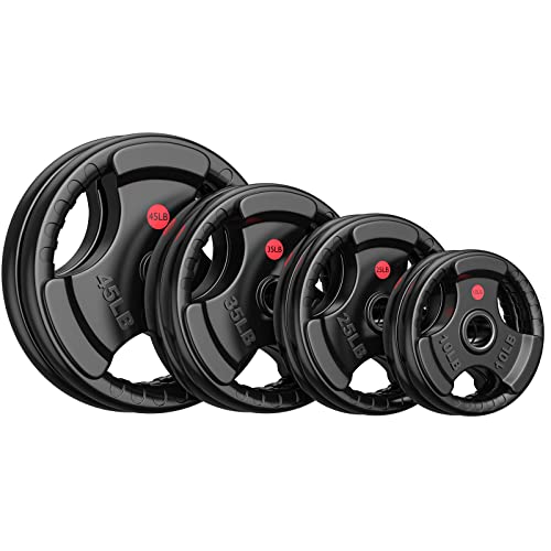 Gikpal Olympic Weight Plates, 2-Inch Three-Grip Rubber Coated Barbell Plates with Steel Hub, Cast Iron Weights for Strength Training & Home Gym, Pair or Sets (2.5–45LB) - style: 230LBS Set (Pair of 10, 25, 35, 45lb)
