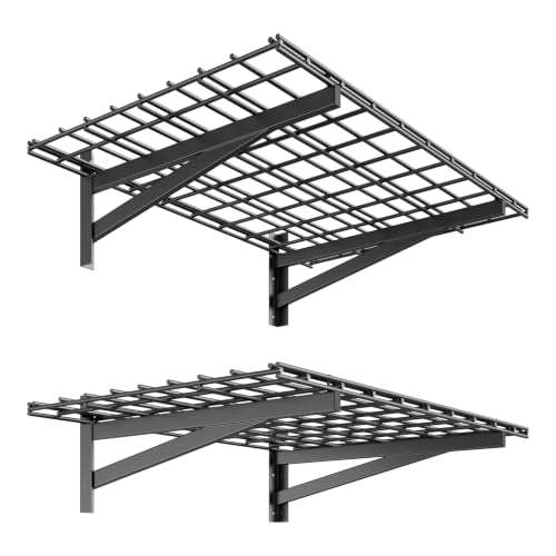 2 Pack 2x3ft Garage Wall Shelves, 24x72 inch Heavy Duty Garage Shelving Wall Mounted Garage Storage Rack, 700lbs Load Capacity Floating Metal Shelf, Black - size: 2 pack-2x3ft