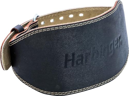 Harbinger Padded Leather Contoured Weightlifting Belt - 4" or 6” Width - Interior Suede Lining & Foam Cushioning - Heavy-Duty Dual Prong Steel Roller Buckle - for Lifting Support - size: Medium, style: 6 Inch