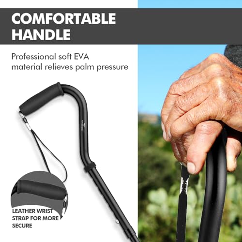 KINGGEAR F1 Walking Stick, Walking Cane for Women & Men, Self Standing Walkers for Seniors with Wrist Strap, Lightweight & Sturdy Offset EVA Handle and Large Quad Base - color: Dark Blue