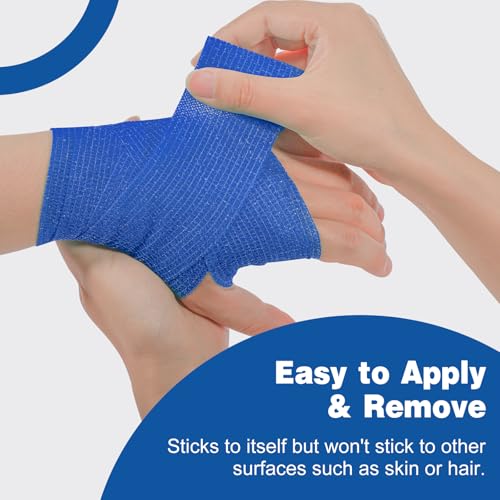 AZEN 16 Pack Self Adhesive Bandage Wrap Pink, 2" X 5 Yards Elastic Cohesive Bandage Wrap, Athletic Tape, Vet Wrap, Ankle Tape, Tattoo Grip Tape Wrap (Blue) - color: Blue, size: 2 Inch